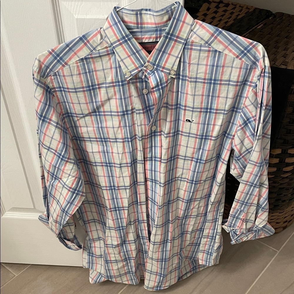 Vineyard Vines Men's Plaid Shirt - Blue, Pink, White. Men’s Small